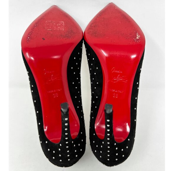 Christian Louboutin Hot Chick Plume 100 Suede Studded Pumps Black 38 - Picture 8 of 10